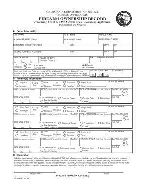 California Firearm Ownership Record