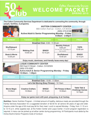 Colton Senior Nutrition Program Registration Form