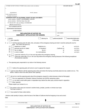 California Emergency Application for Orders