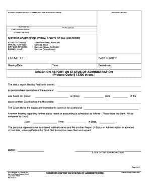 Order on Report on Status of Administration