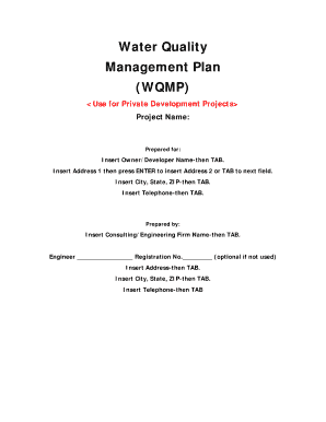 Water Quality Management Plan for Private Development
