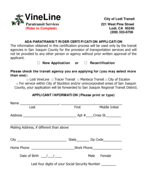 ADA Paratransit Rider Certification Application