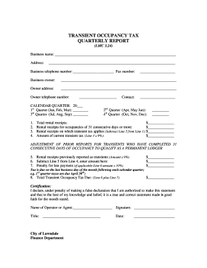 Transient Occupancy Tax Quarterly Report