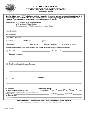 City of Lake Forest Public Records Request Form