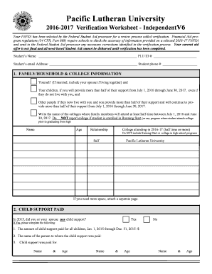 2016-2017 Verification Worksheet - Independent