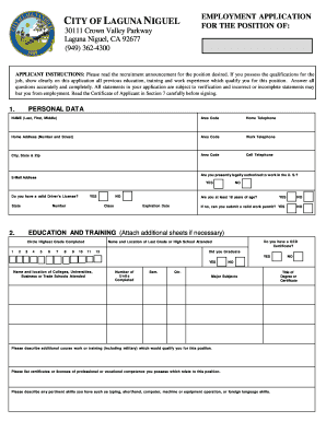 City of Laguna Niguel Employment Application