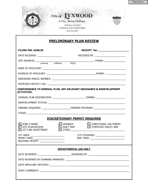 California Preliminary Plan Review Form