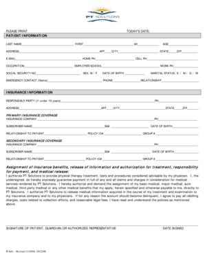 Patient Information Form for Physical Therapy