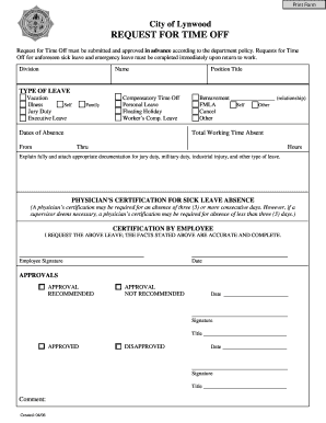 City of Lynwood Request for Time Off