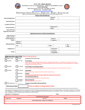 Temporary Food Facility Sampling Permit Application