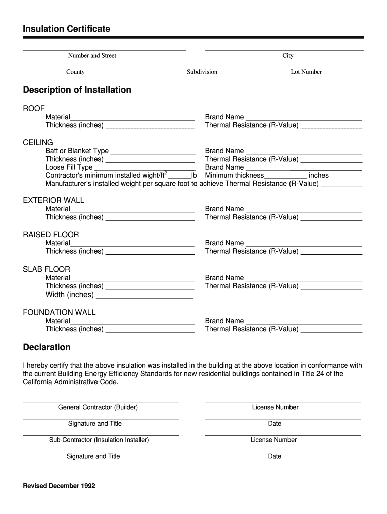 Insulation Certificate Description Of Installation Cityofmissionviejo 