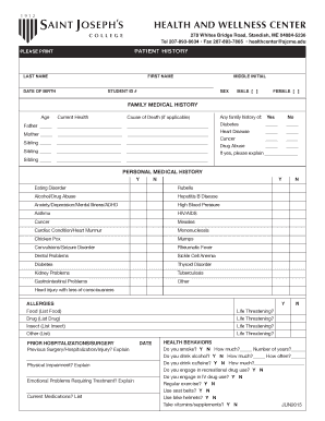 Patient History and Physical Evaluation Form