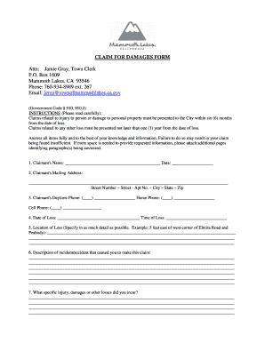 California Claim for Damages Form