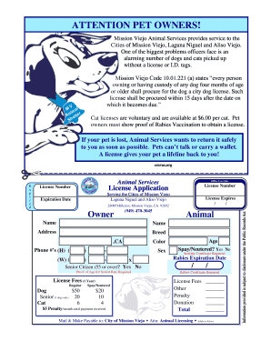 Mission Viejo Pet License Application