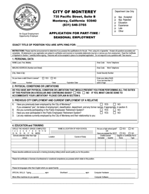 City of Monterey Part-Time Seasonal Employment Application