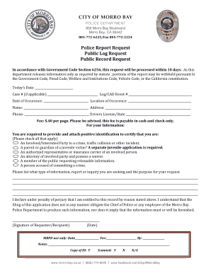 California Police Report Request Form
