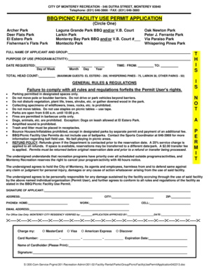 BBQ Picnic Facility Use Permit Application