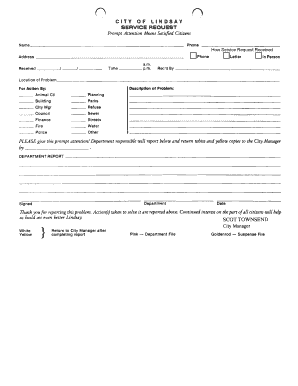 City of Lindsay Service Request Form
