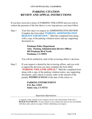 Parking Citation Review and Appeal Form