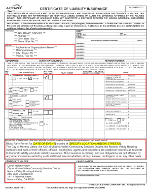 Certificate of Liability Insurance