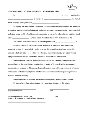Authorization to Release Mental Health Records