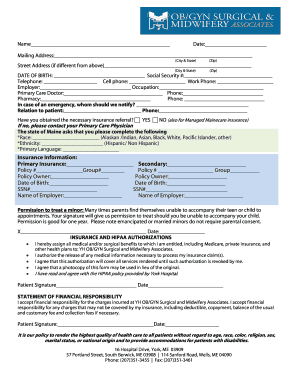 Maine Patient Registration and Insurance Form
