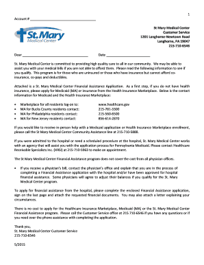 St Mary Medical Center Financial Assistance Application