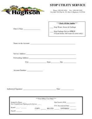 Hughson Utility Service Stop Form