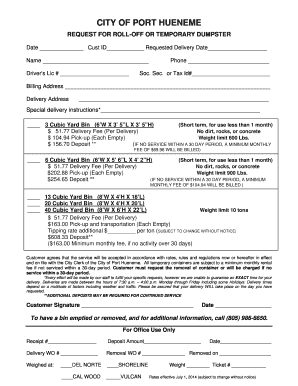 City of Port Hueneme Roll-Off or Temporary Dumpster Request