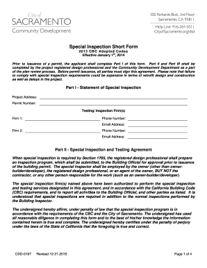 California Special Inspection Short Form