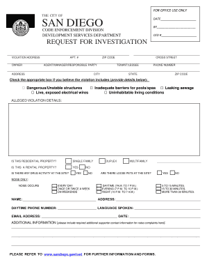San Diego Code Enforcement Violation Report