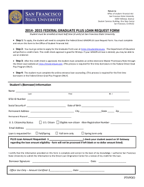 Federal Graduate PLUS Loan Request Form