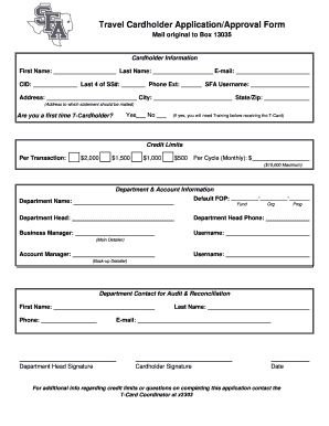 Travel Cardholder Application Form