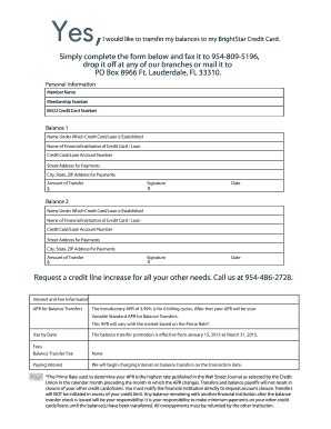 BrightStar Credit Card Balance Transfer Form
