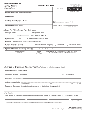 California Agency Tickets Provided Report Form 802