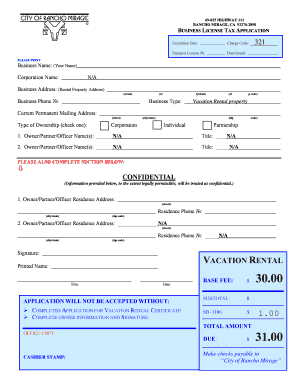 California Vacation Rental Business License Tax Application