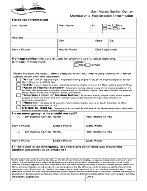 San Mateo Senior Center Membership Registration