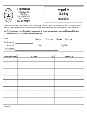 City of Sonoma Building Inspection Request Form