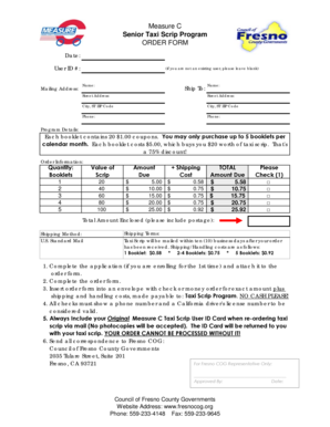 Senior Taxi Scrip Program Order Form