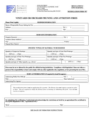 California Vineyard and Orchard Pruning Fire Notification Form