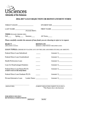 Loan Rejection or Reinstatement Form