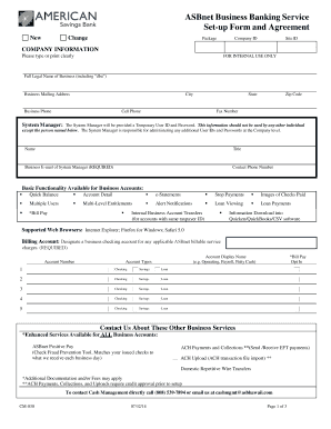 ASBnet Business Banking Service Set-up Form and Agreement