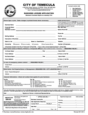 City of Temecula Business License Application