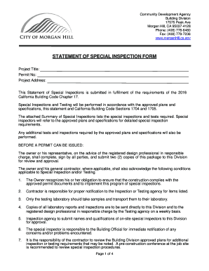 statement of special inspection form - City of Morgan Hill