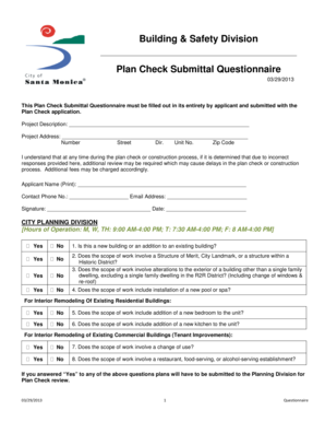 Plan Check Submittal Questionnaire