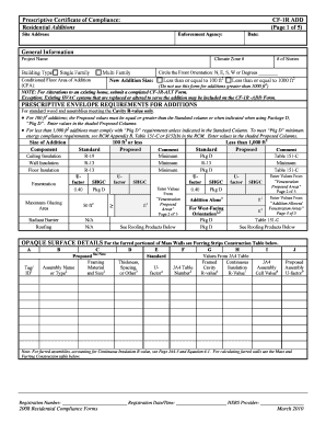 Prescriptive Certificate of Compliance for Residential Additions