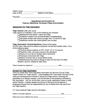 Assessment and Consent for Tdap Immunization
