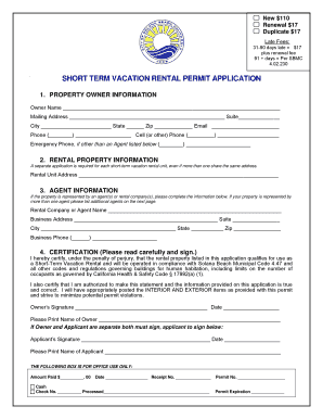 Short-Term Vacation Rental Permit Application