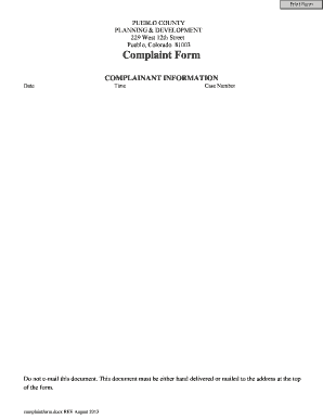 Pueblo County Planning and Development Complaint Form