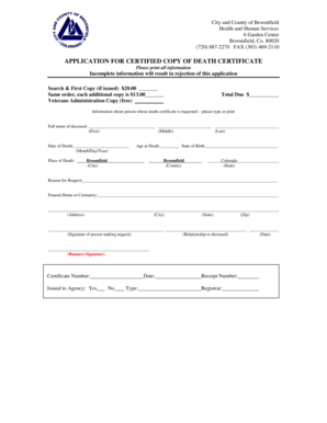 Application for Certified Copy of Death Certificate